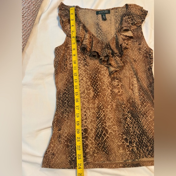 Lauren Ralph Lauren Snake Print Ruffle Trim Sleeveless Top Size Small - Picture 3 of 9